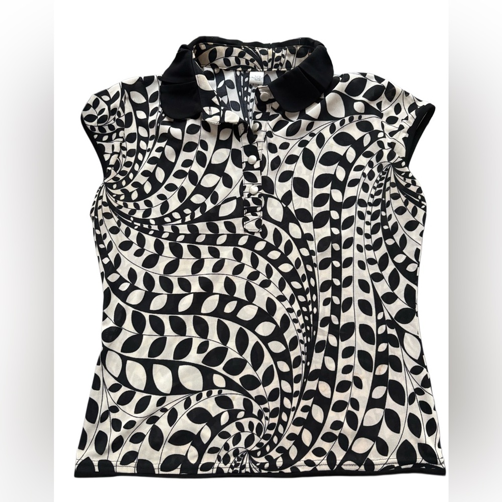 Vintage J. Love Paris New York Italy Optical Swirl Collared Top | Y2K Mod Retro